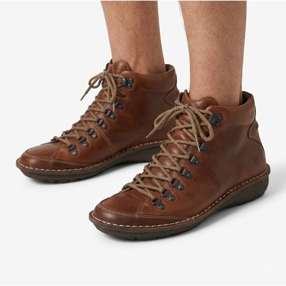 Pikolinos Mens Brown Leather Ankle Boots Hiking Mid Top Lace Up EUR 42